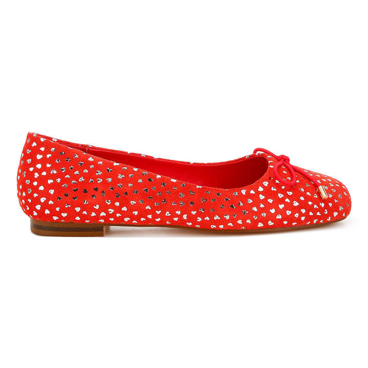 bow detail embossed suede ballerinas#color_red