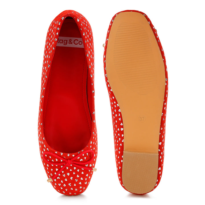 bow detail embossed suede ballerinas#color_red