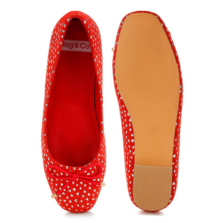 bow detail embossed suede ballerinas#color_red