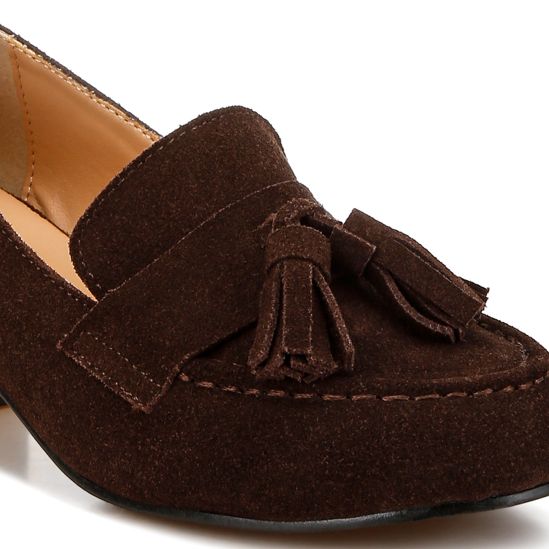 suede tassel loafers#color_brown