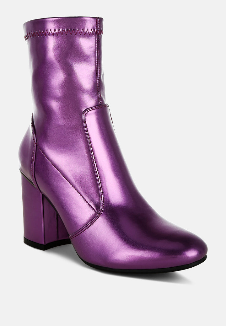 rag & co women metallic pleather sock boots#color_purple