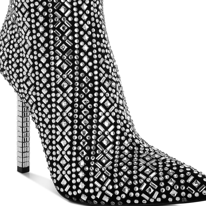 patterned rhinestones detail stiletto boots#color_black