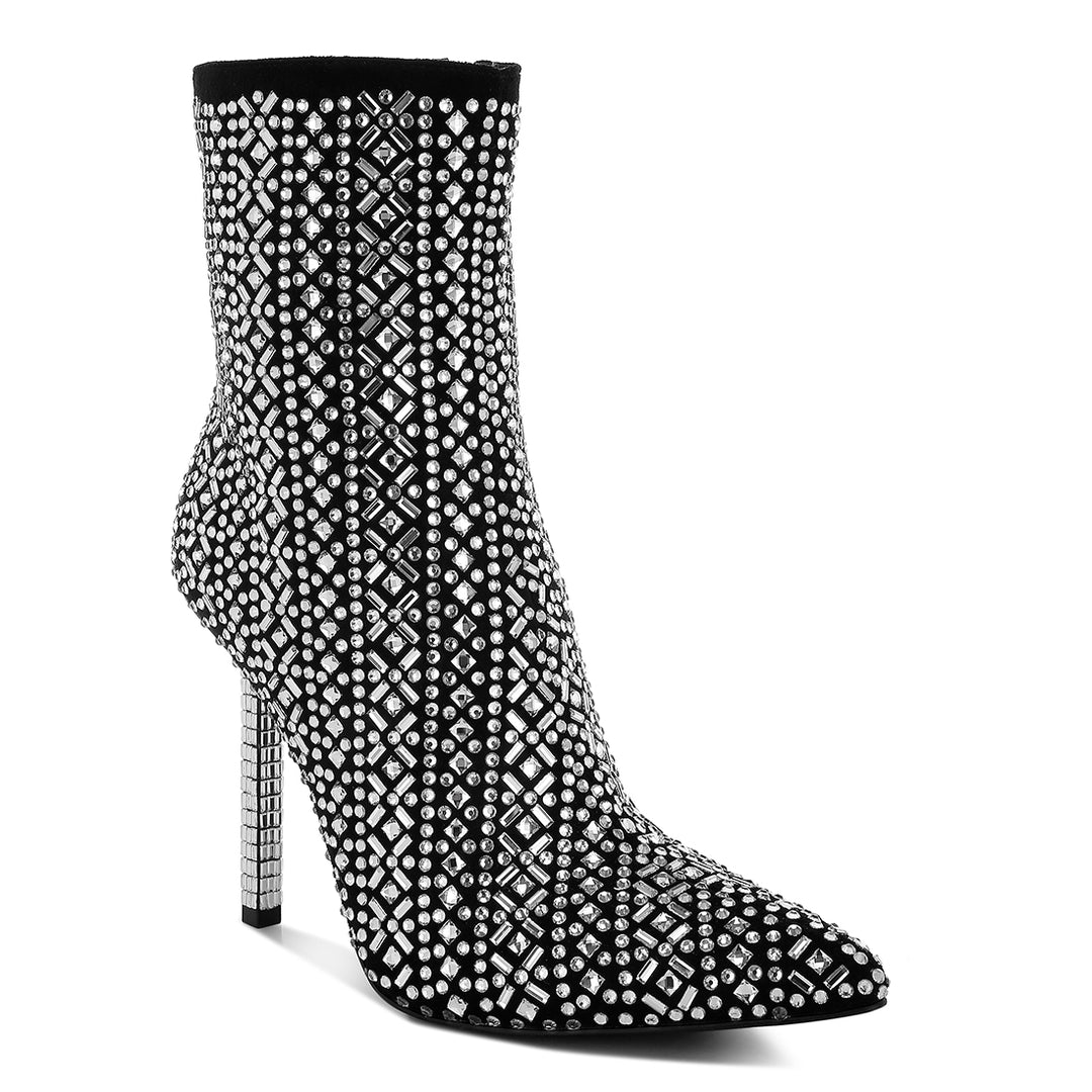 patterned rhinestones detail stiletto boots#color_black