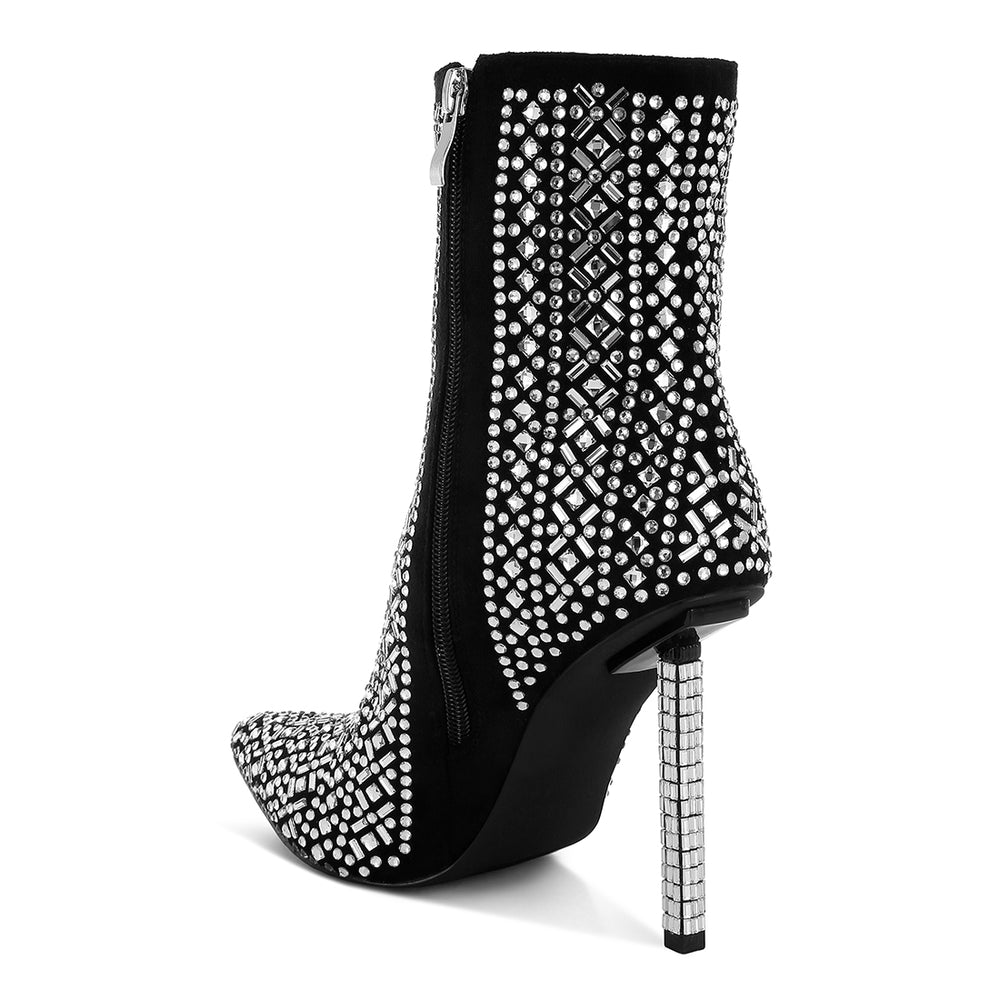 patterned rhinestones detail stiletto boots#color_black