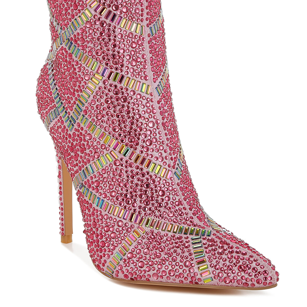 rhinestones embellished stiletto boots#color_fuchsia