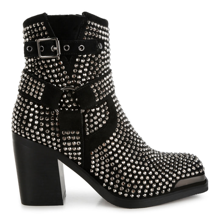 studded harness detail ankle boots#color_black