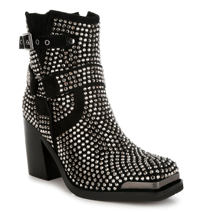 studded harness detail ankle boots#color_black