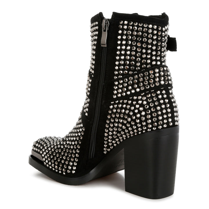 studded harness detail ankle boots#color_black