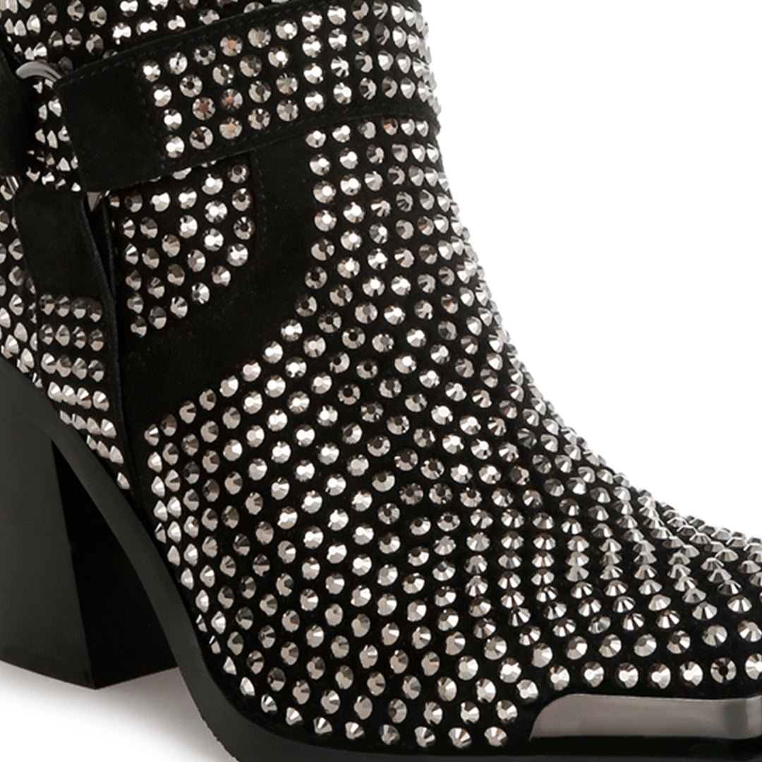 studded harness detail ankle boots#color_black