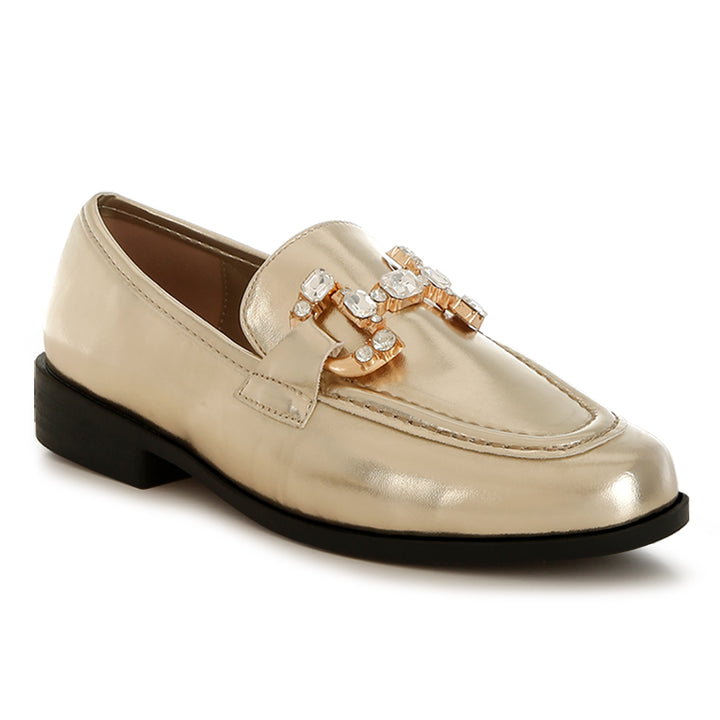 diamante horsebit metallic loafers
#color_gold