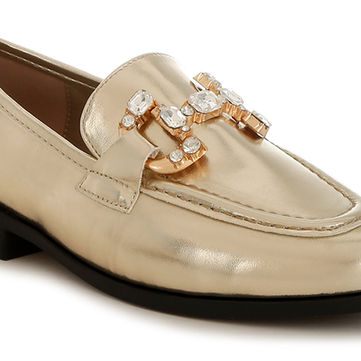 diamante horsebit metallic loafers
#color_gold