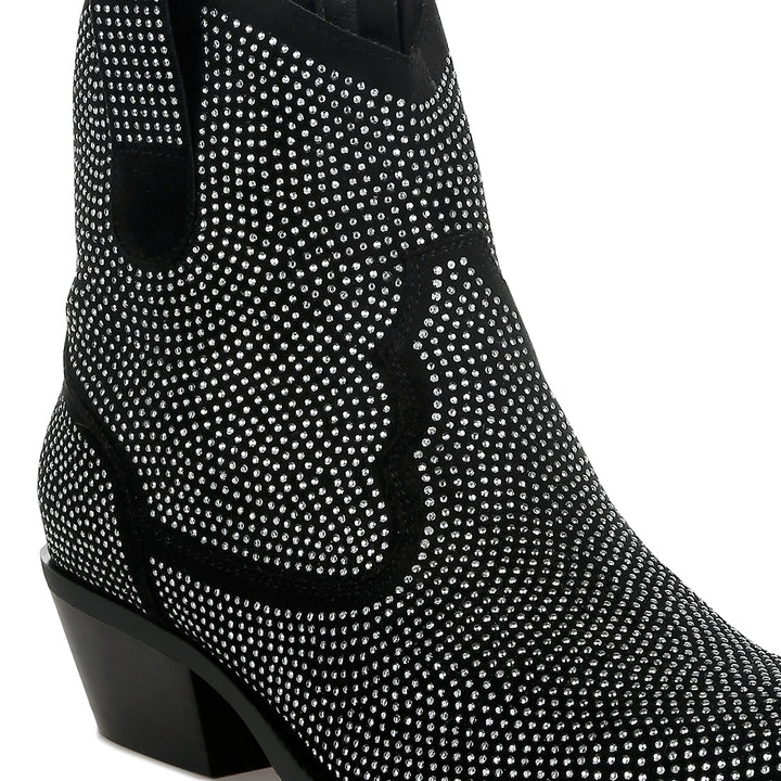 rhinestones embellished cowboy boots#color_black