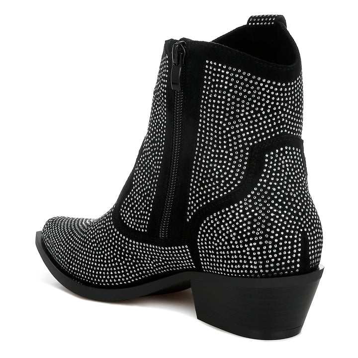 rhinestones embellished cowboy boots#color_black