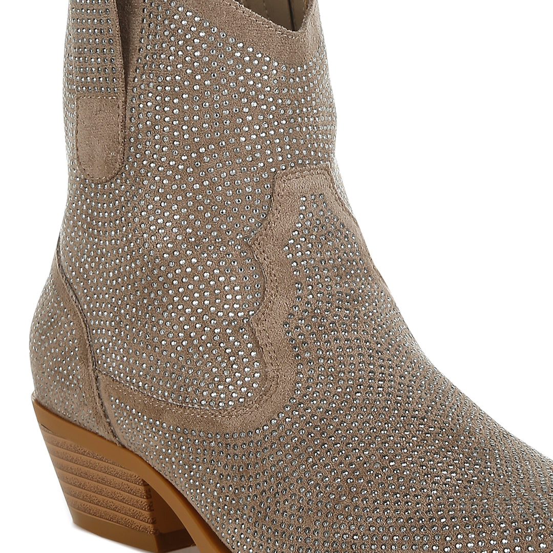 rhinestones embellished cowboy boots#color_taupe