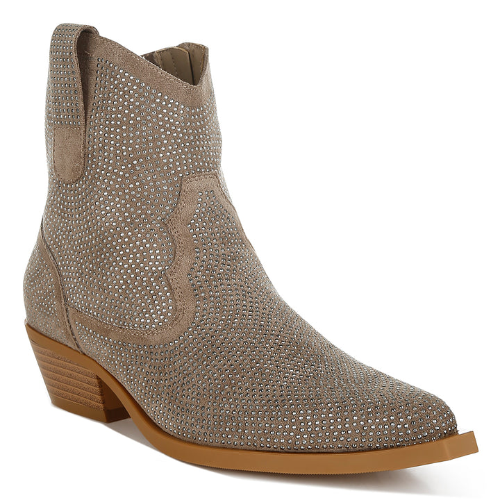 rhinestones embellished cowboy boots#color_taupe