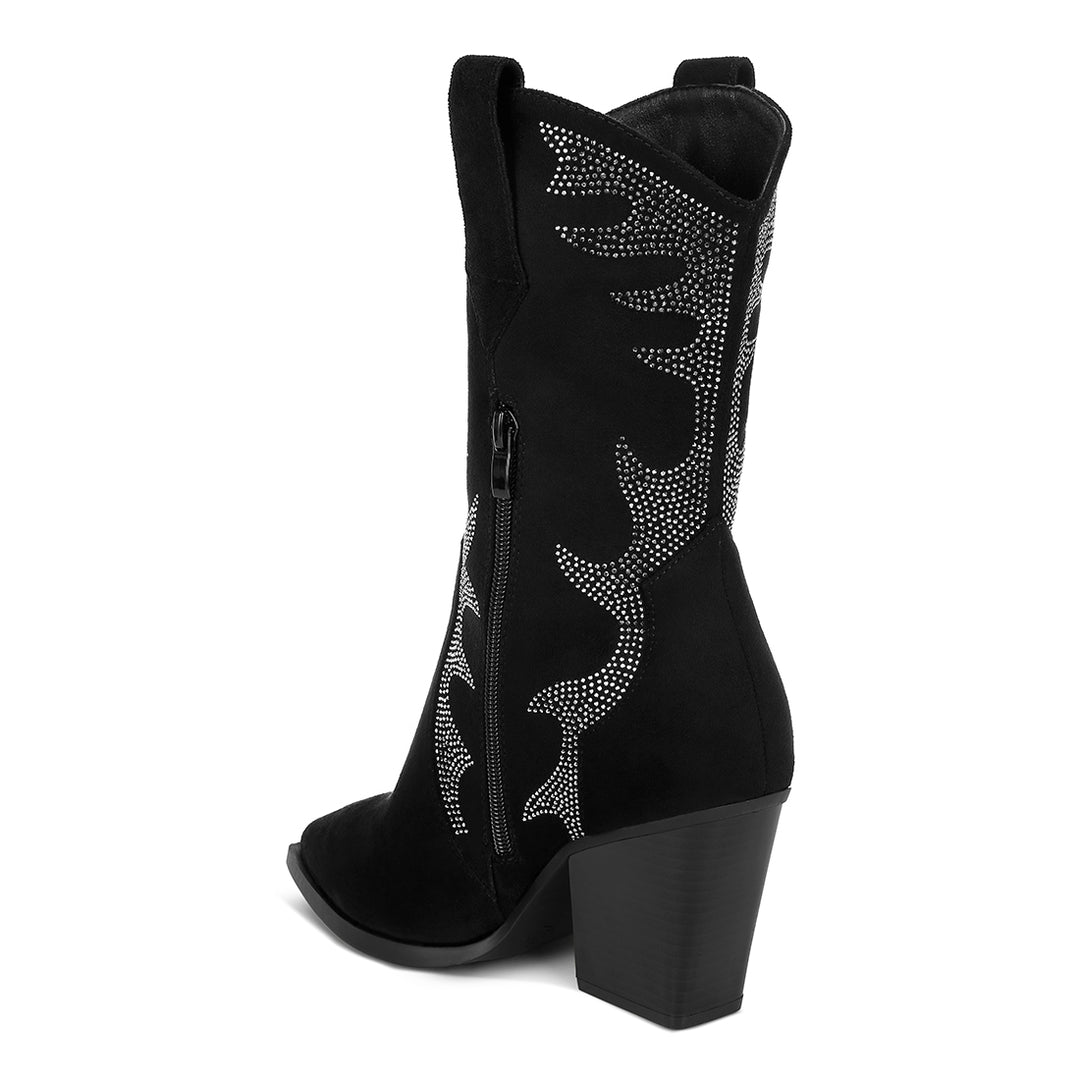 embellished rhinestones calf boots#color_black