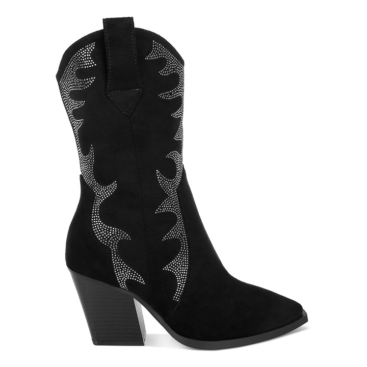 embellished rhinestones calf boots#color_black