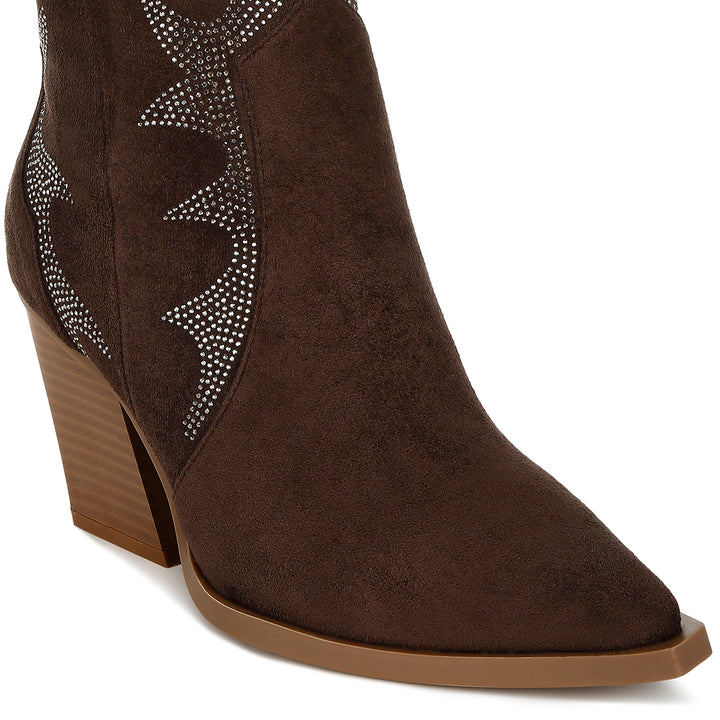 embellished rhinestones calf boots#color_brown