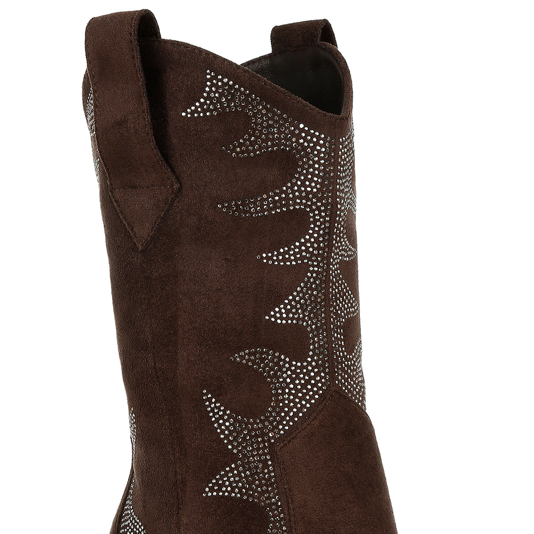 embellished rhinestones calf boots#color_brown