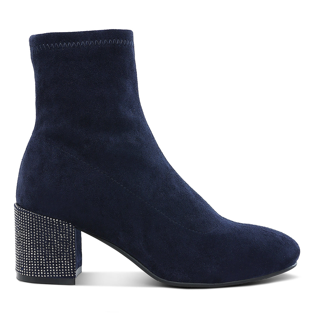 rhinestones embellished block heel boots#color_navy