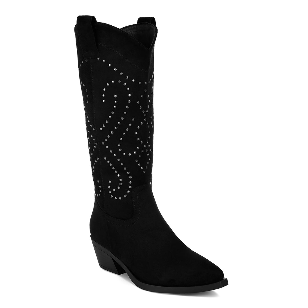 studs embellished cowboy boots#color_black