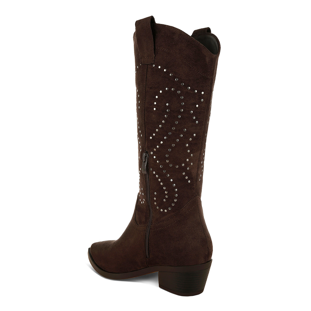 studs embellished cowboy boots#color_brown