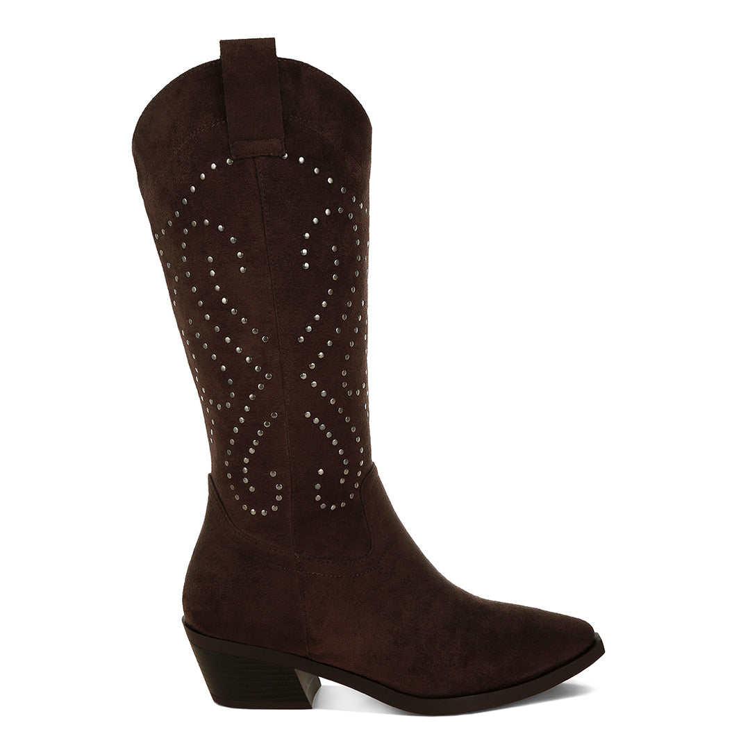 studs embellished cowboy boots#color_brown