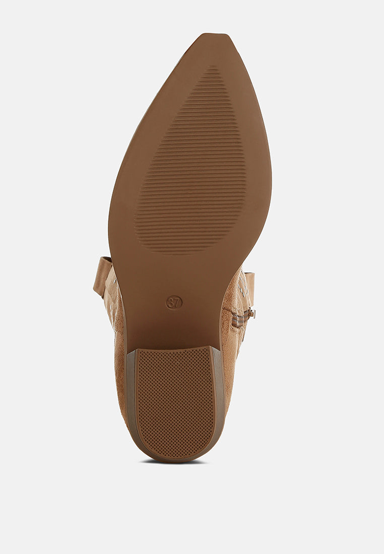 women studs embellished cowboy boots#color_camel