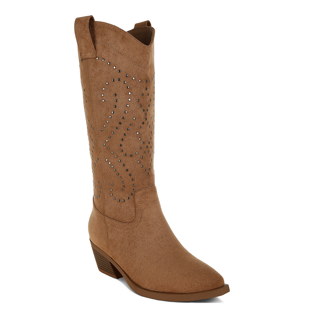 studs embellished cowboy boots#color_camel