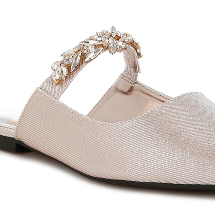 diamante strap glitter mules#color_beige