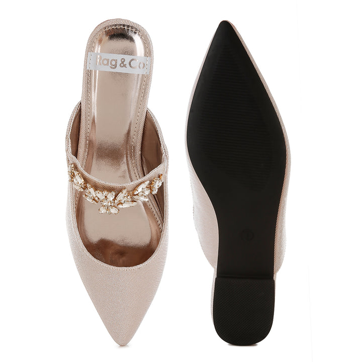 diamante strap glitter mules#color_beige