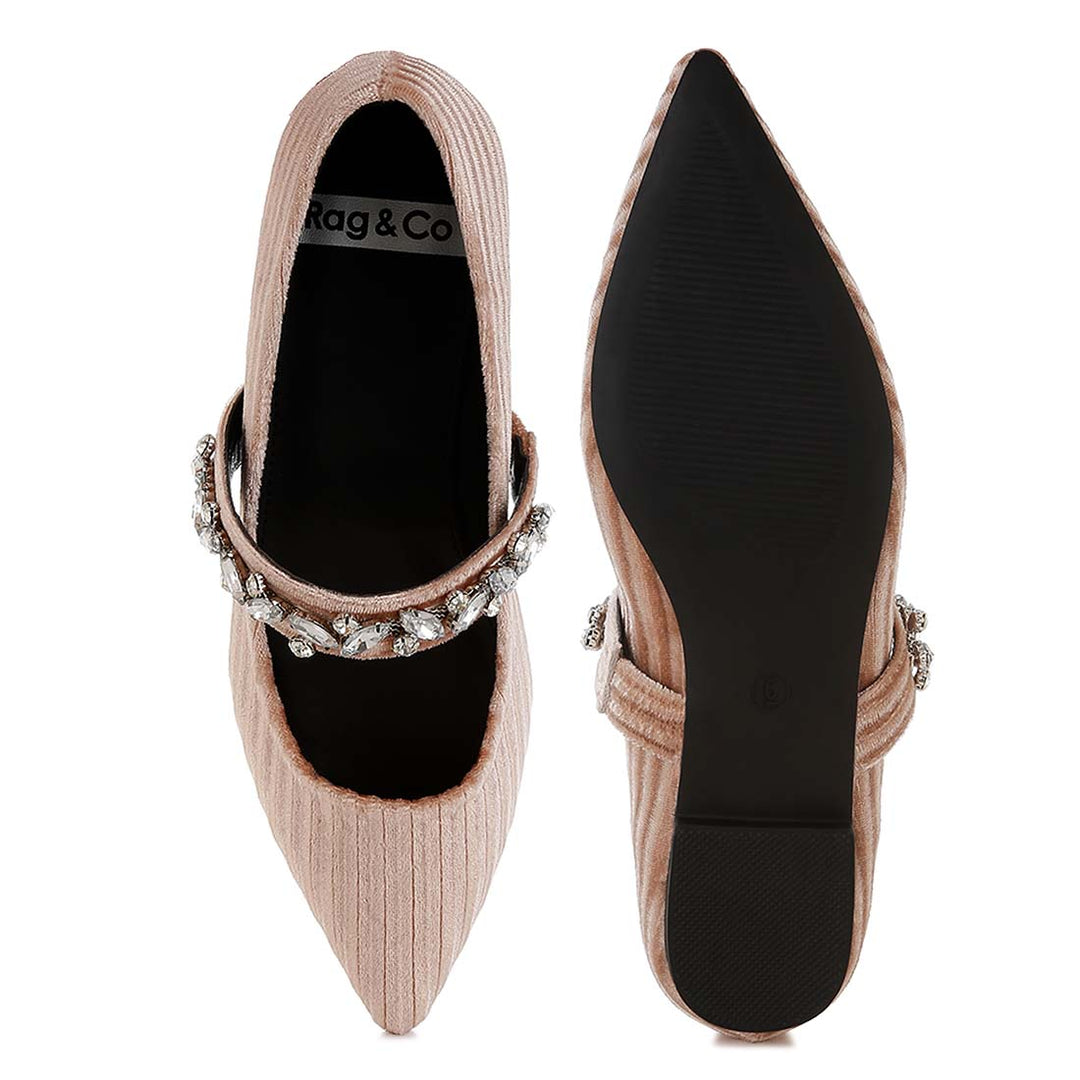 diamante brooch velvet ballerinas#color_beige