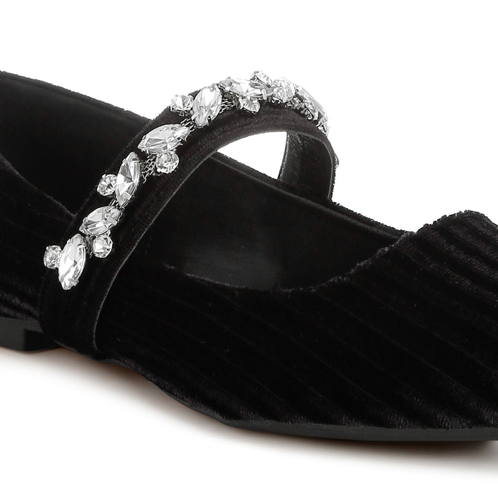 diamante brooch velvet ballerinas#color_black