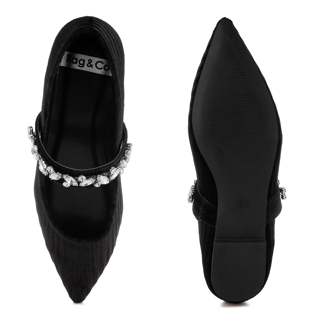 diamante brooch velvet ballerinas#color_black