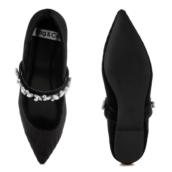 diamante brooch velvet ballerinas#color_black