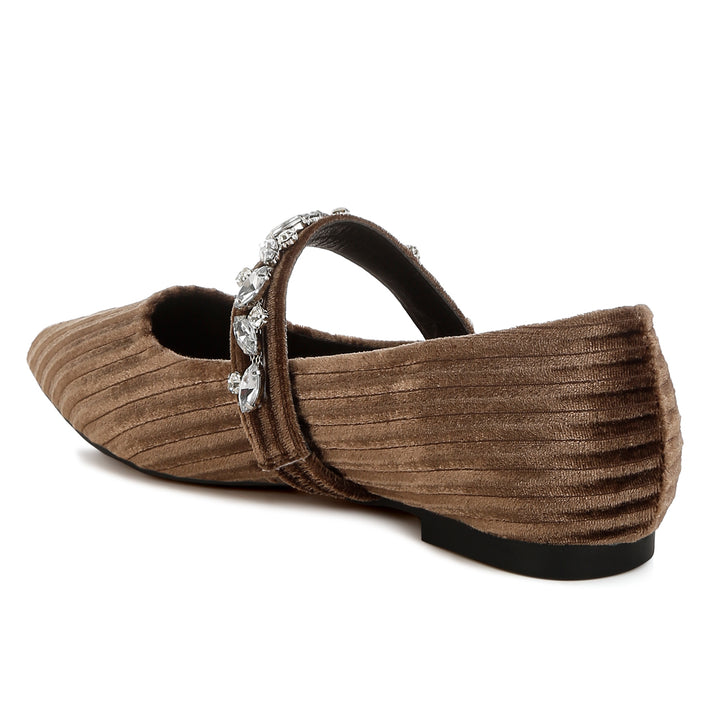 diamante brooch velvet ballerinas#color_brown