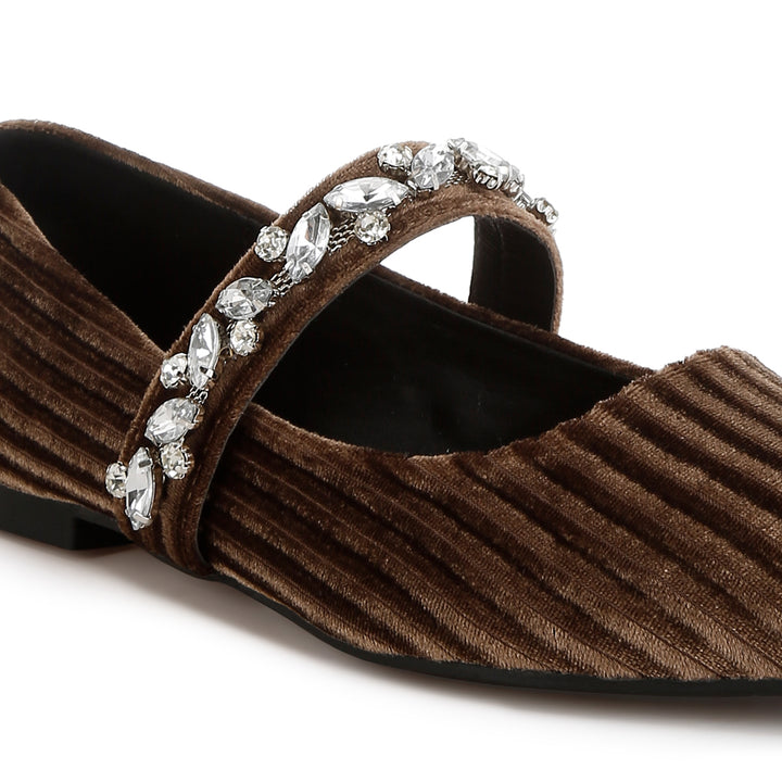 diamante brooch velvet ballerinas#color_brown