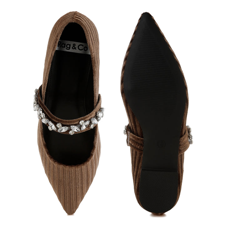 diamante brooch velvet ballerinas#color_brown