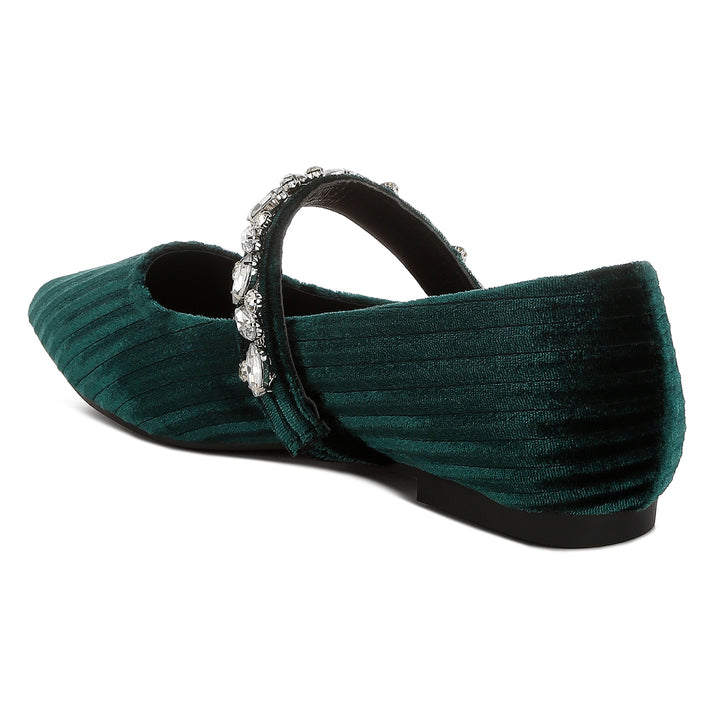 diamante brooch velvet ballerinas#color_green