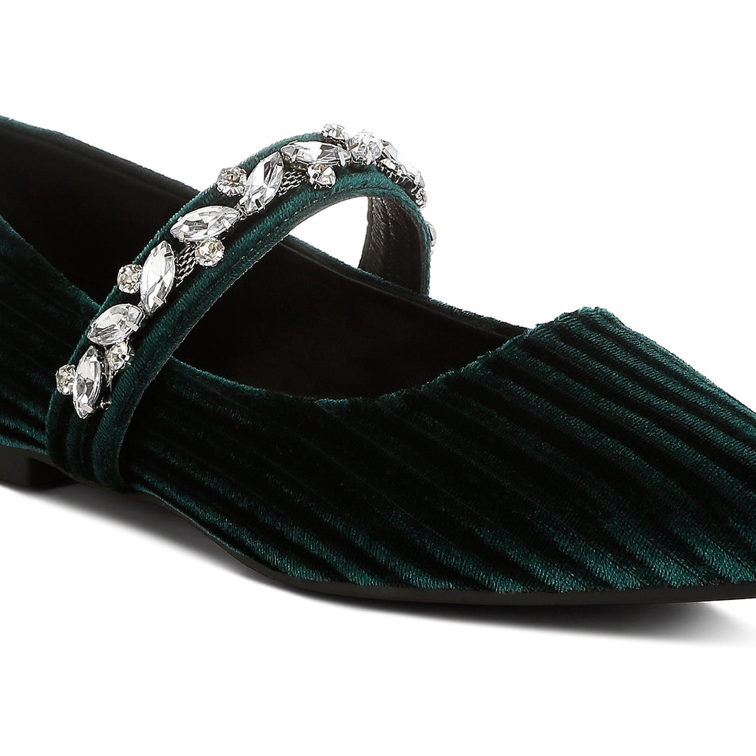 diamante brooch velvet ballerinas#color_green
