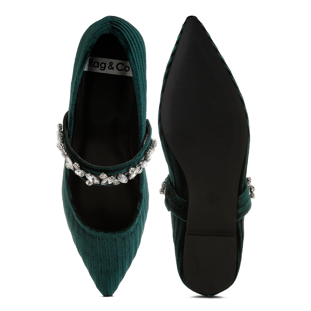 diamante brooch velvet ballerinas#color_green