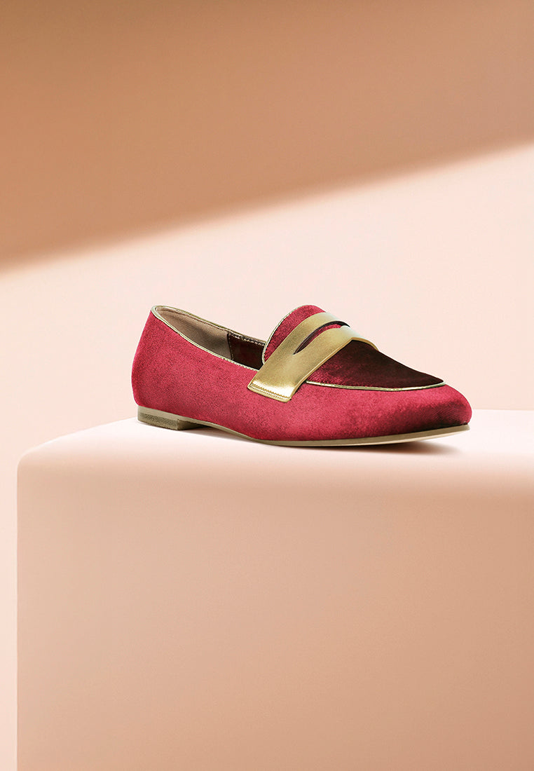 women penny strap velvet loafers#color_burgundy