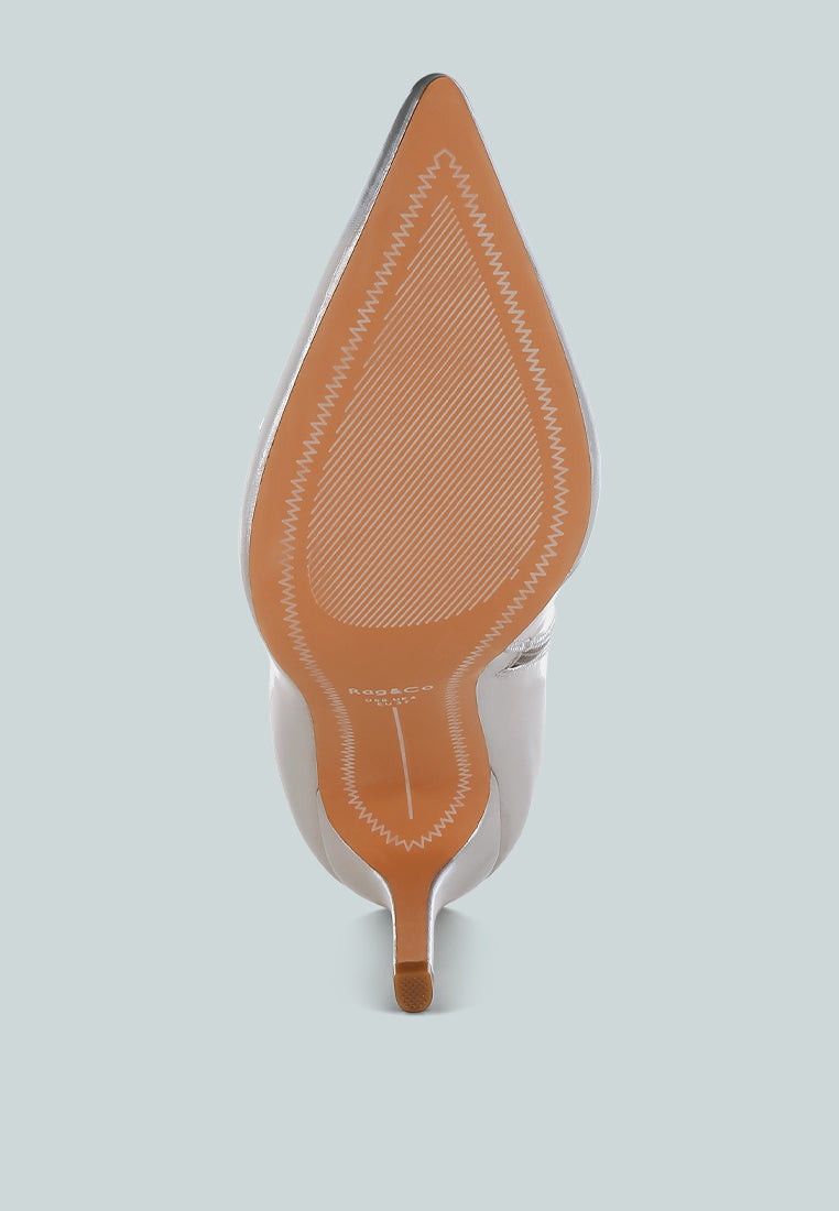 women bow detail metalic high ankle boots#color_silver