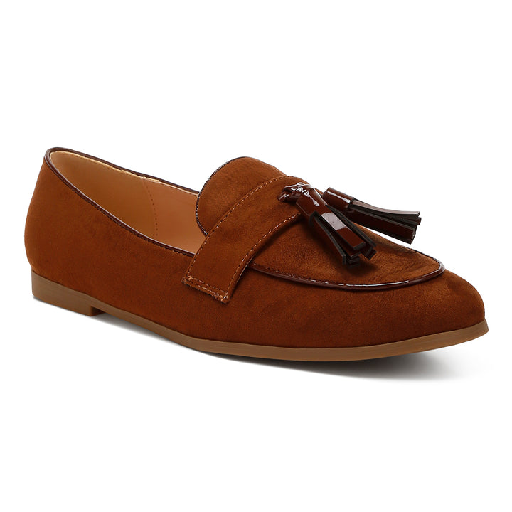 micro suede tassel loafers
#color_brown