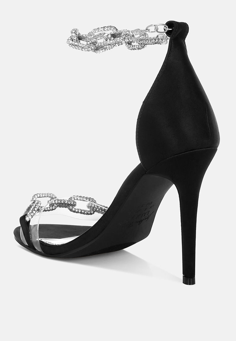 women rhinestones chain stiletto sandals#color_black