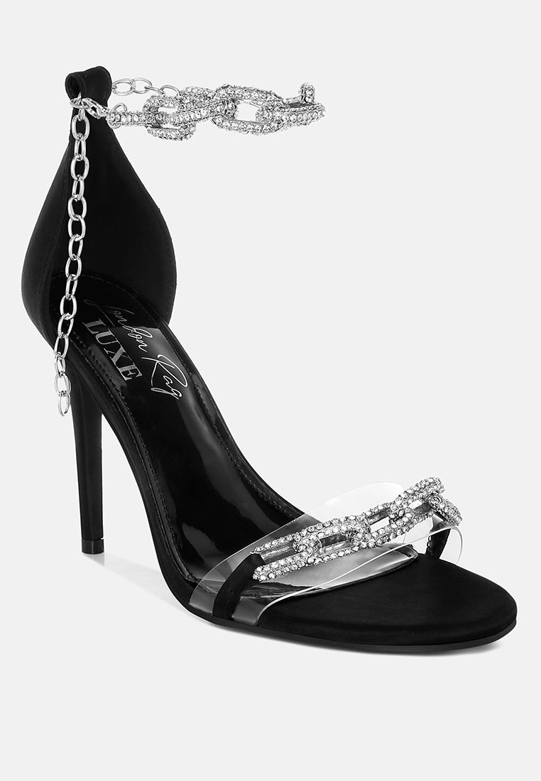 women rhinestones chain stiletto sandals#color_black