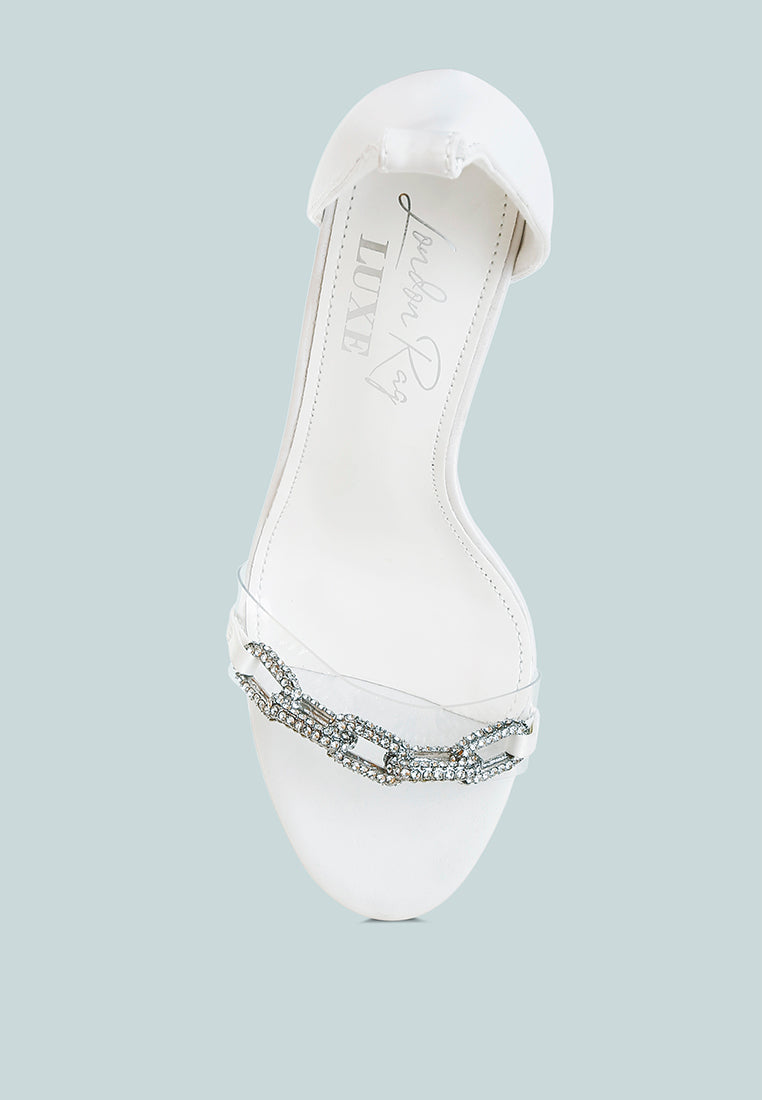women rhinestones chain stiletto sandals#color_white
