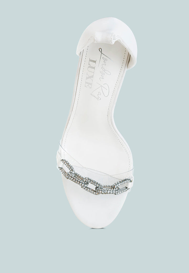women rhinestones chain stiletto sandals#color_white
