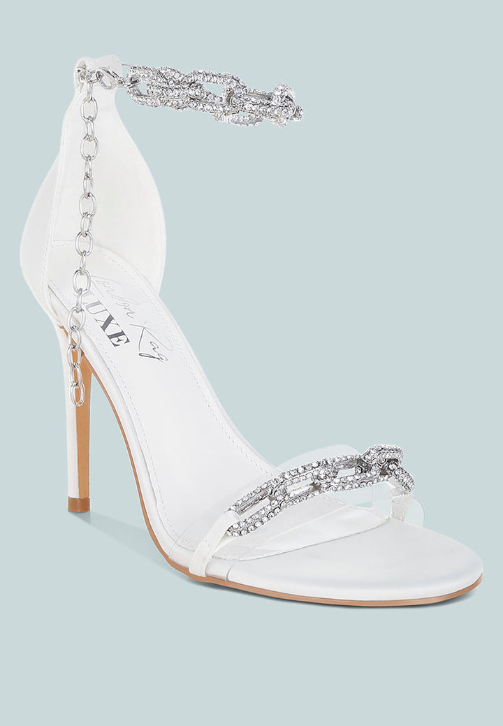 women rhinestones chain stiletto sandals#color_white