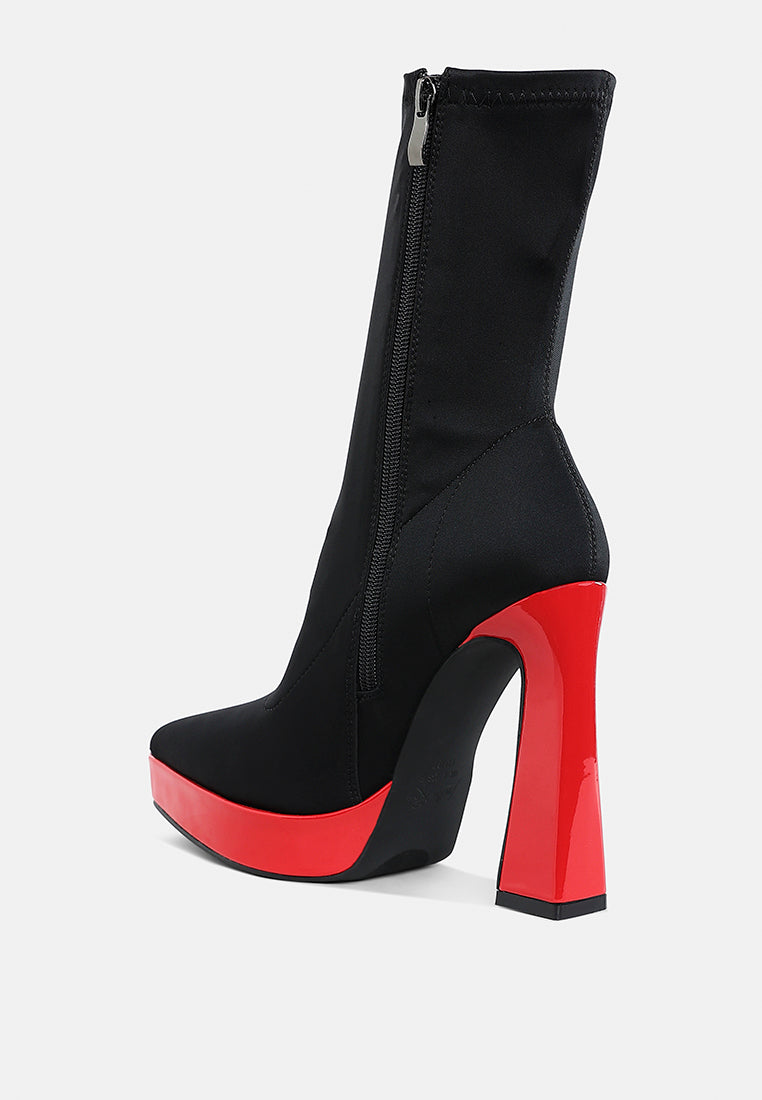 women contrasting platform detail sock boots#color_black-red